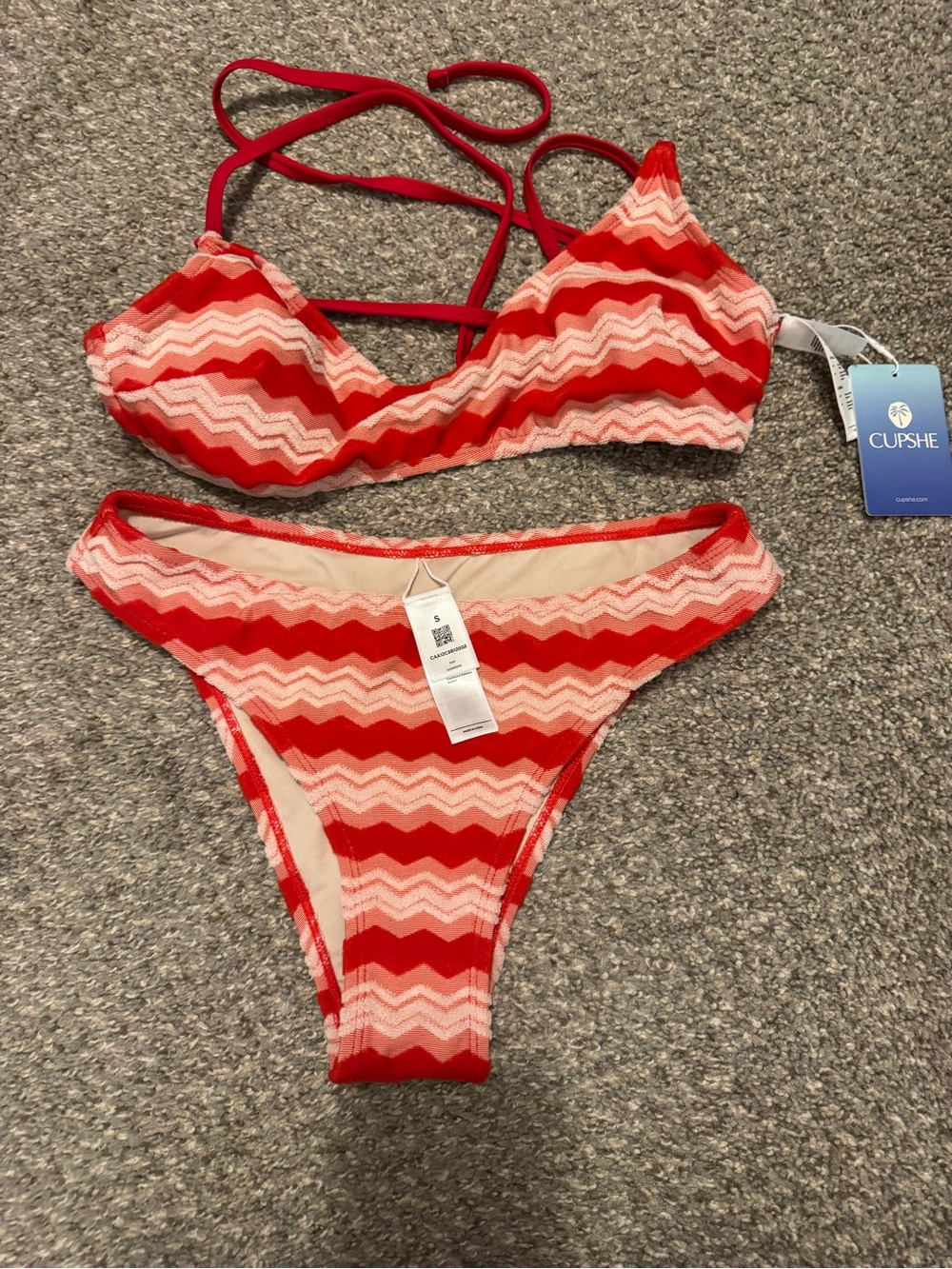 Cupshe Red and Pink Zigzag Strappy Bikini Set